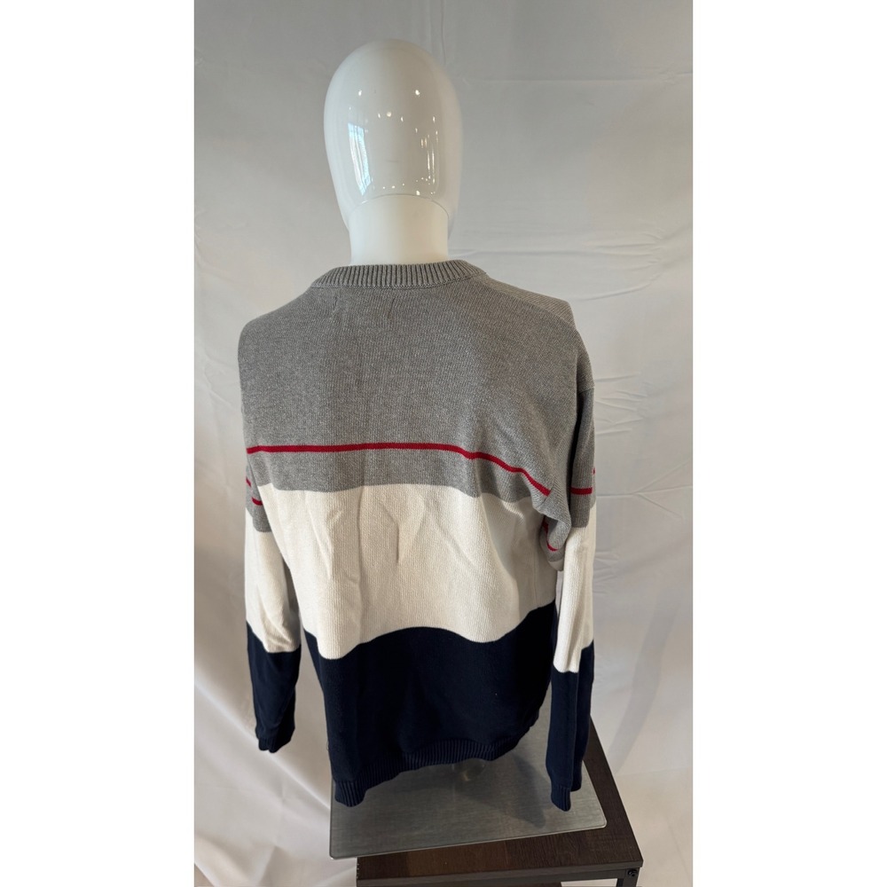 Chaps Ralph Lauren Striped Cotton Sweater Crew Neck Pullover Gray Red Mens M - Picture 2 of 3
